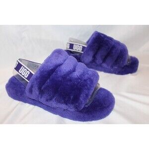 NIB UGG YOUTH 5 WOMEN'S 6.5-7 FLUFF YEAH SLIP ON SHEARLING SLIPPERS PURPLE